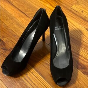 Stuart Weitzman Black Peep-Toe Heels